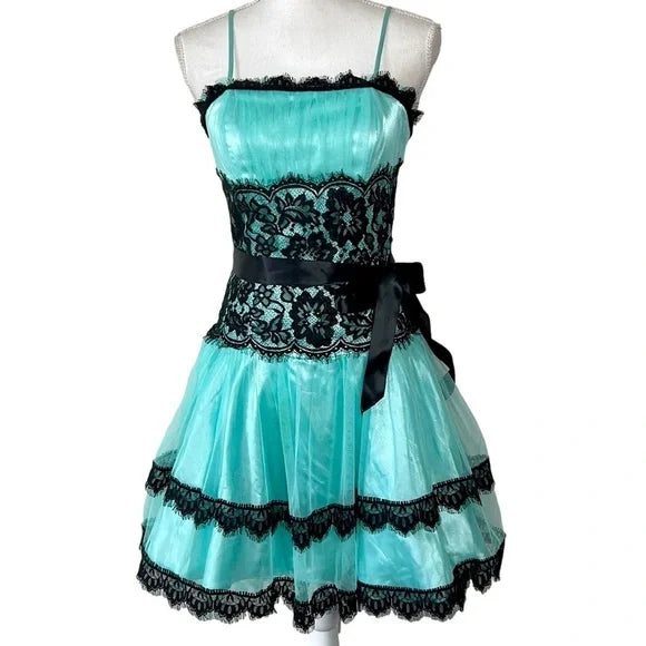 Blue Vintage Lace Short Homecoming Dress Birthday Dress nv4492