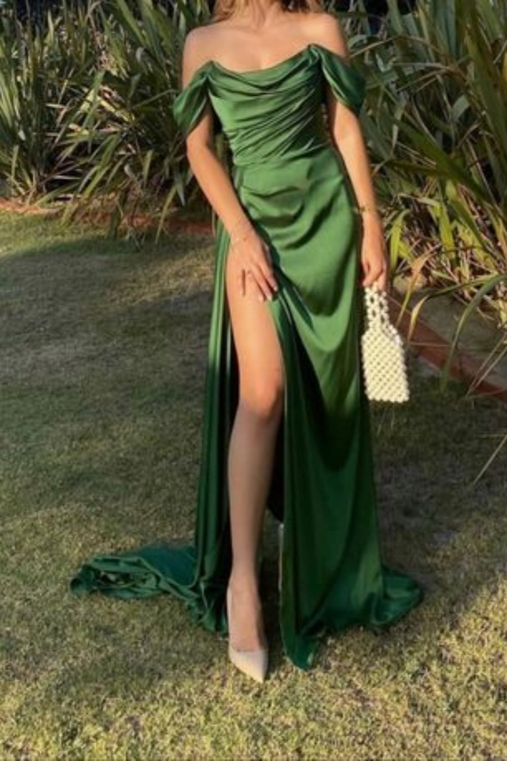 Green fashion satin long prom dress evening dress graduation dress nv72