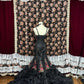 Black floral beaded long mermaid fishtail ball gown evening dress quinceanera dress nv4641