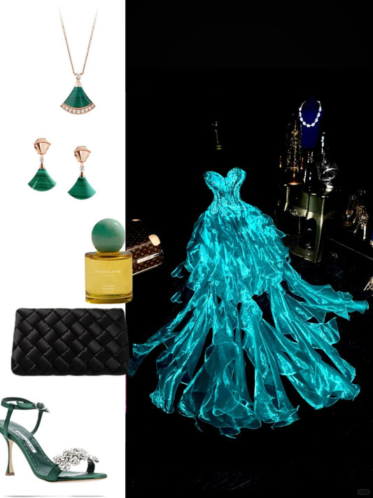 Robe de soirée longue en tulle bleu scintillant et perles nv5251