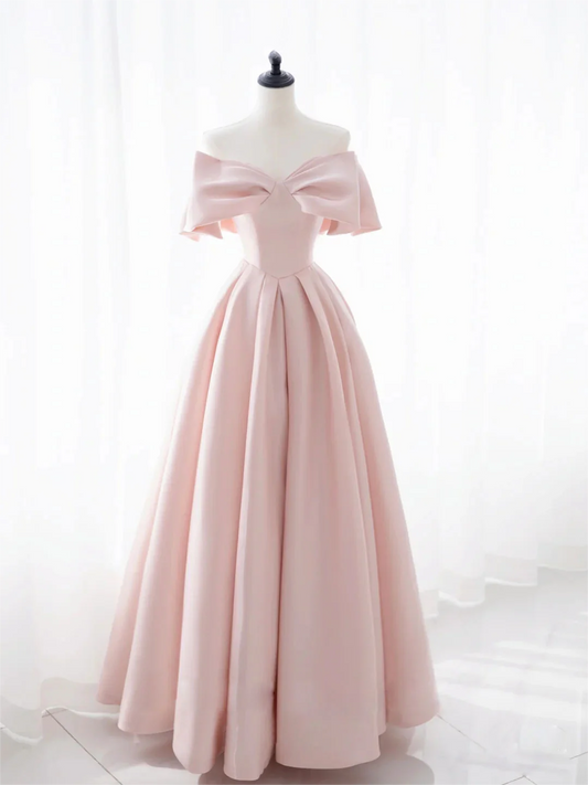 Robe de soirée longue en satin rose simple et élégante nv1909