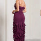 Lila Mode Elegant Spaghettiträger Lange Chiffon Rüschen Ballkleid Abendkleid Urlaub Partykleid Hochzeitsgast Kleid Ballkleid nv3826