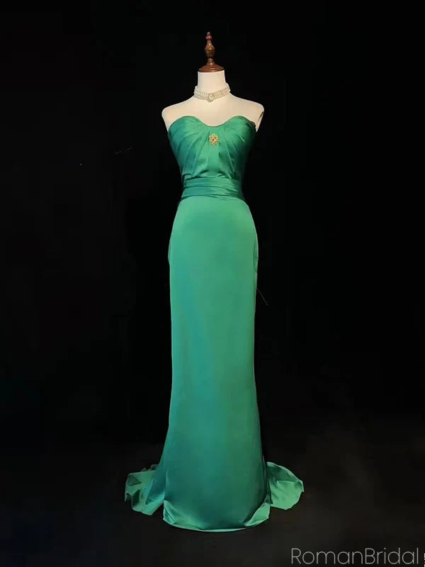 Green Mermaid Satin Long Trailing Ball Gown Party Dress Evening Dress nv4281