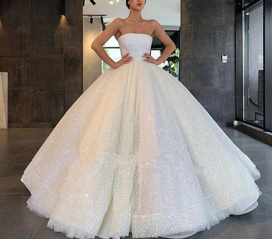 Robe de mariée à paillettes sans bretelles Robe de mariée scintillante nv387