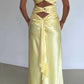 Yellow Fashion Elegant Satin Backless Long Spaghetti Straps Evening Gown Prom Dress nv1667