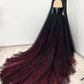 Sleeveless Black-Red Gradient Tulle Gown | Luxury Glam Cape Beaded Strapless Train Dress for Gala Ball NV6298