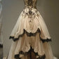 Dark Gothic Style Beige-Black Contrast Lace Strapless Ballgown - Retro Theme Dinner & Cosplay Dress NV6393