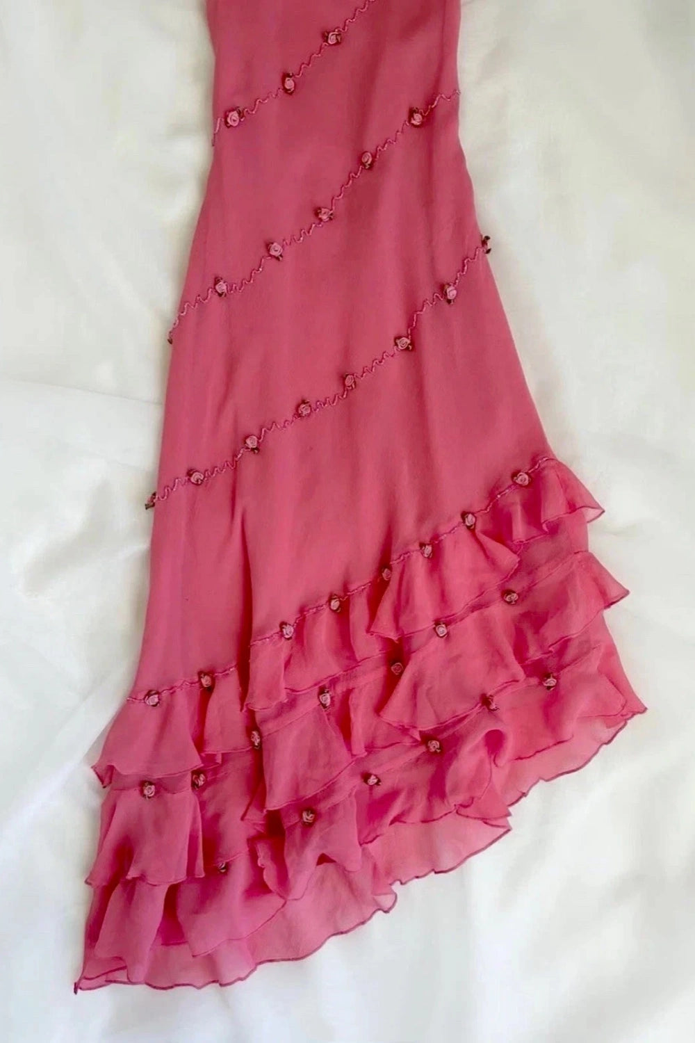 NiceVestidos-Vintage Pink Rose Flower Asymmetrical Fairy Beaded Unique Homecoming Dress nv5457