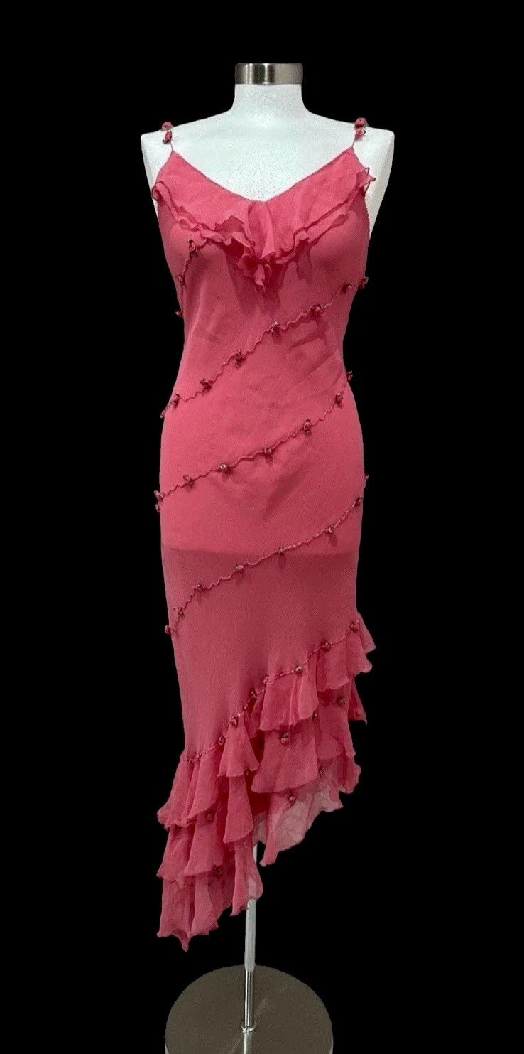 NiceVestidos-Vintage Pink Rose Flower Asymmetrical Fairy Beaded Unique Homecoming Dress nv5457