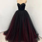 Sleeveless Black-Red Gradient Tulle Gown | Luxury Glam Cape Beaded Strapless Train Dress for Gala Ball NV6298