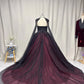 Sleeveless Black-Red Gradient Tulle Gown | Luxury Glam Cape Beaded Strapless Train Dress for Gala Ball NV6298