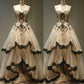 Dark Gothic Style Beige-Black Contrast Lace Strapless Ballgown - Retro Theme Dinner & Cosplay Dress NV6393