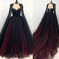 Sleeveless Black-Red Gradient Tulle Gown | Luxury Glam Cape Beaded Strapless Train Dress for Gala Ball NV6298