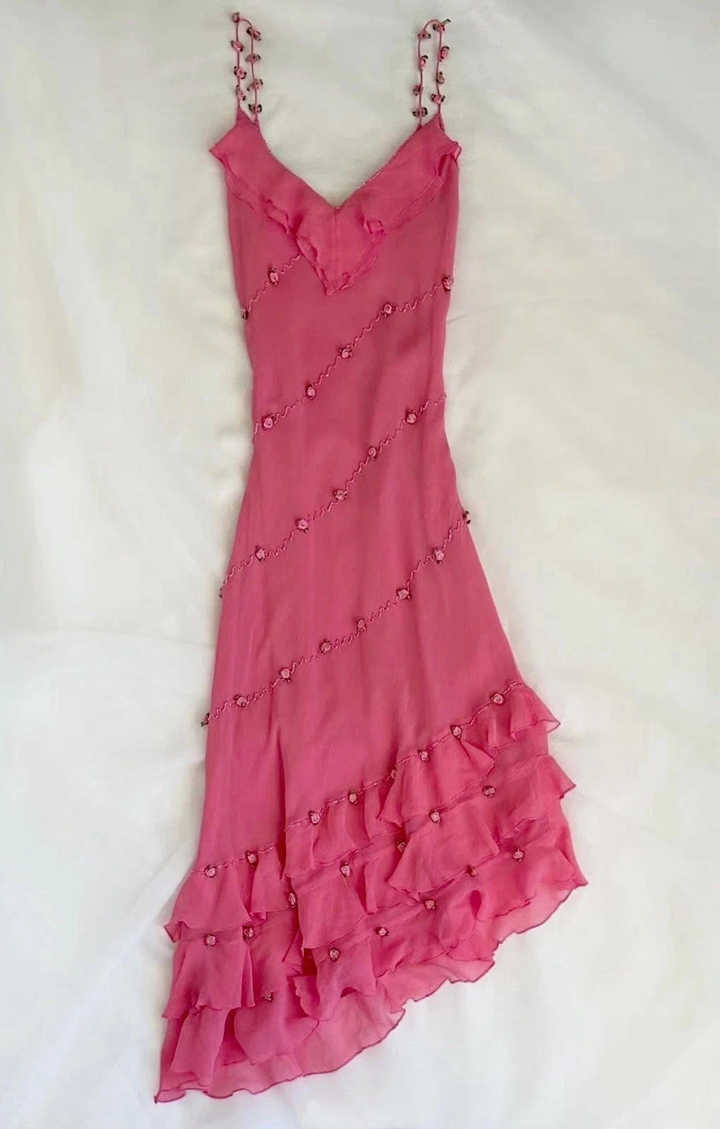 NiceVestidos-Vintage Pink Rose Flower Asymmetrical Fairy Beaded Unique Homecoming Dress nv5457
