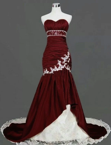 Burgundy Strapless Beaded Mermaid Train Gown NV6238