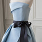 Robe de soirée longue en satin bleu sans bretelles élégante nv3187