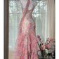 Elegant and romantic ruffled chiffon pink long prom dress nv5322