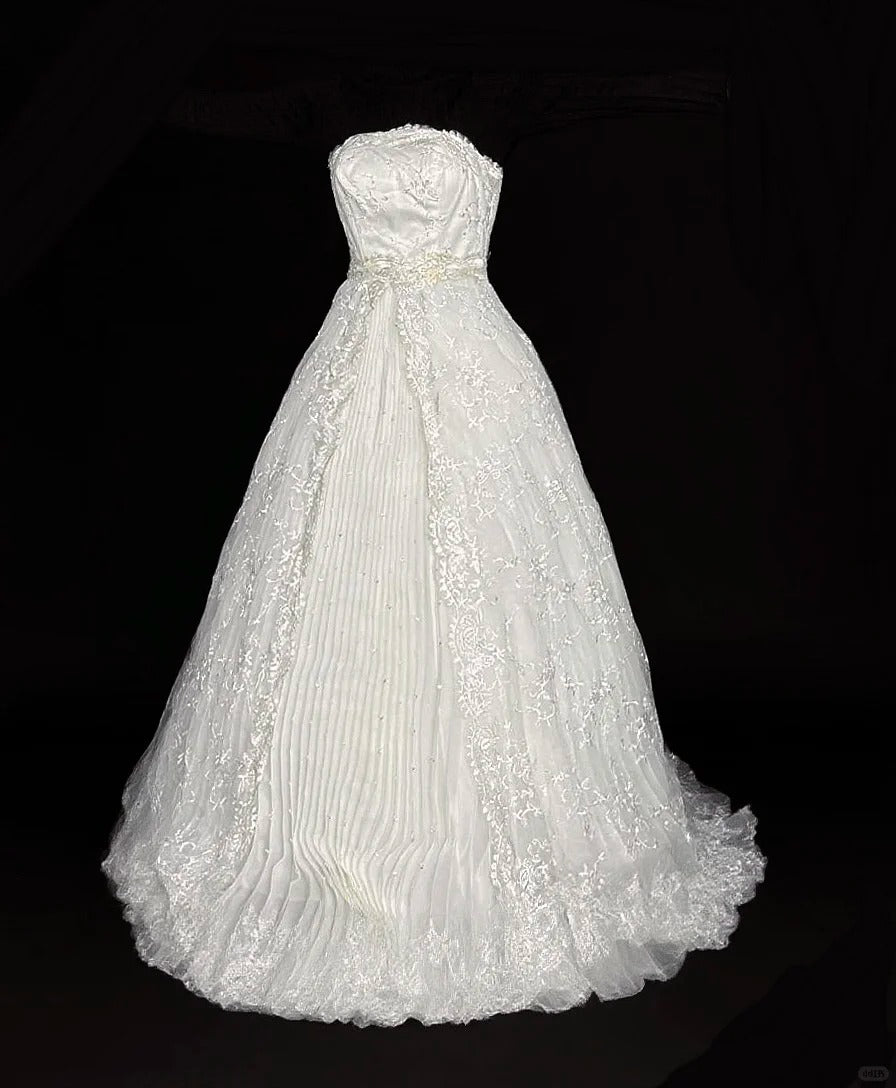 Weißes, florales, elegantes, langes Ballkleid aus Spitzentüll, NV4919