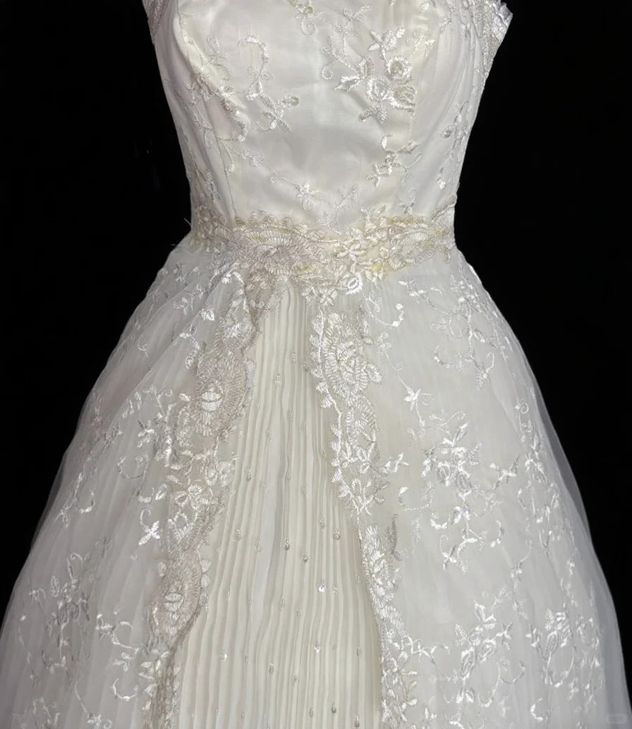 Weißes, florales, elegantes, langes Ballkleid aus Spitzentüll, NV4919