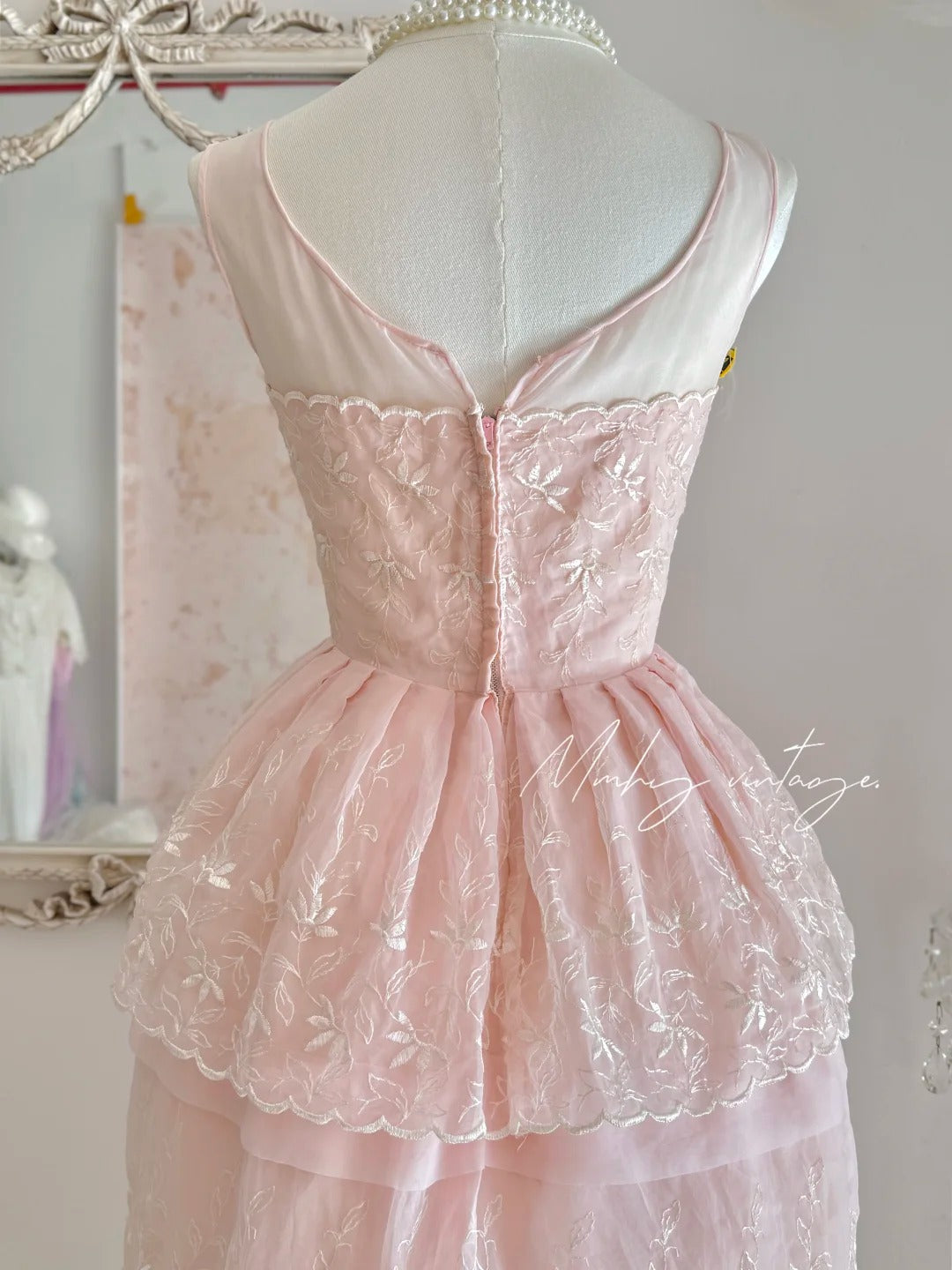 Pink retro cute fashion elegant embroidered flower bud dress long waist tulle velvet bow embellishment cake skirt ball dress evening dress prom dress nv4087