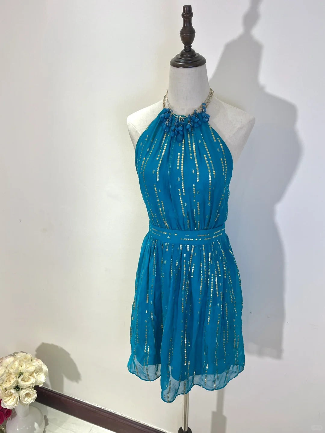 ✨Robe de soirée courte en mousseline de soie bleue, jolie robe de soirée nv5432