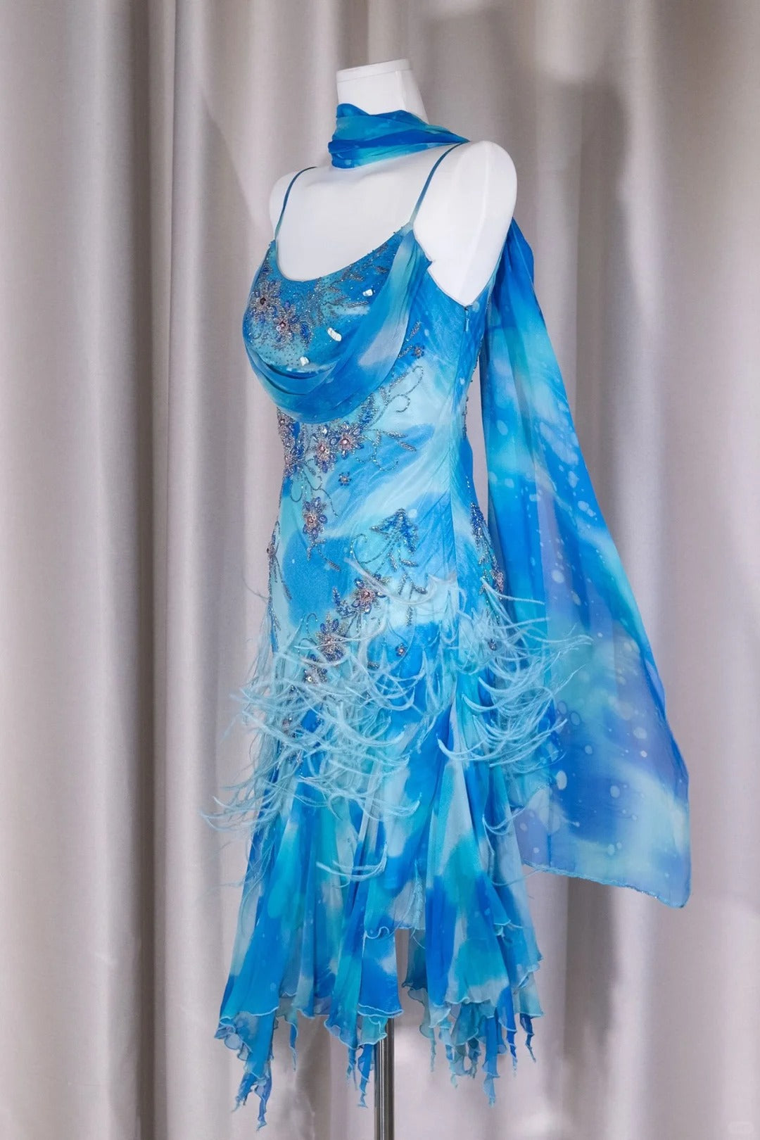 Blue Beaded Long Chiffon Prom Dress Evening Dress Party Dress nv5128