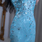 Robe de soirée longue en mousseline de soie, col en V, bleu brillant, à paillettes, nv5127