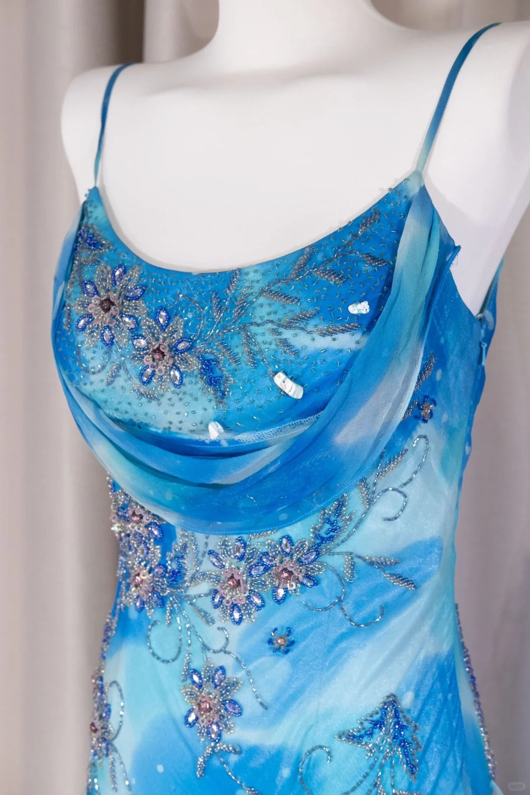 Blue Beaded Long Chiffon Prom Dress Evening Dress Party Dress nv5128