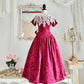 Pink Retro Elegant Red Camellia Floral A-Skirt Exquisite Lace Long Satin Ball Gown Evening Dress Party Dress Prom Dress nv4099