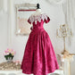 Pink Retro Elegant Red Camellia Floral A-Skirt Exquisite Lace Long Satin Ball Gown Evening Dress Party Dress Prom Dress nv4099