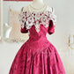 Pink Retro Elegant Red Camellia Floral A-Skirt Exquisite Lace Long Satin Ball Gown Evening Dress Party Dress Prom Dress nv4099