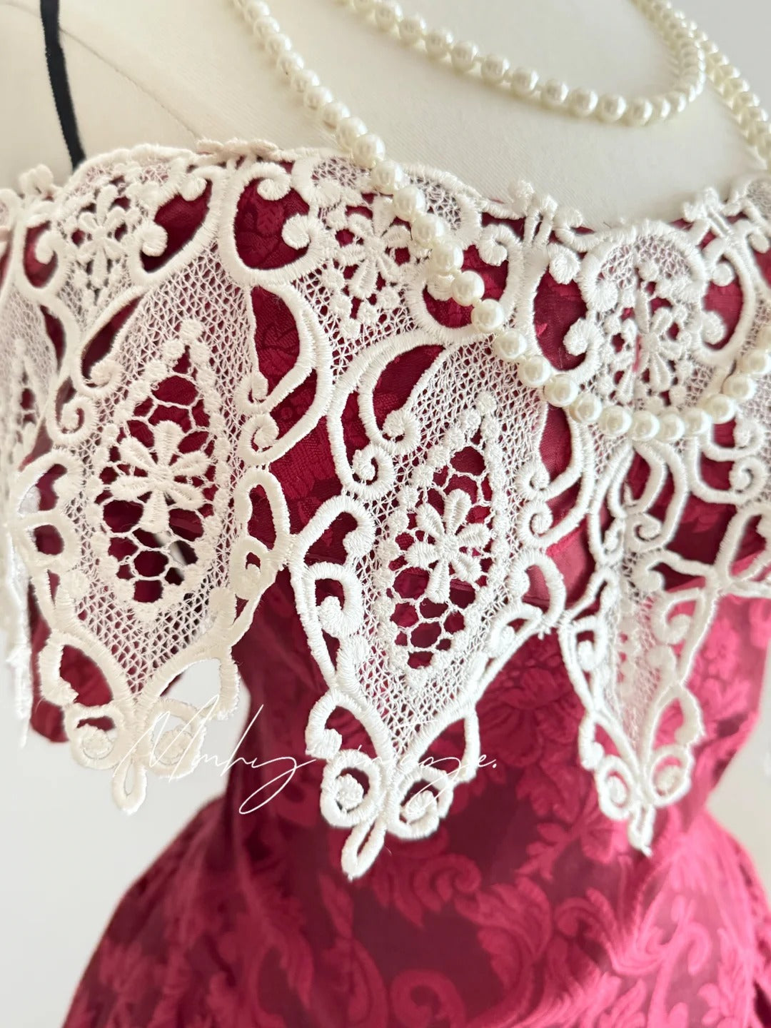 Pink Retro Elegant Red Camellia Floral A-Skirt Exquisite Lace Long Satin Ball Gown Evening Dress Party Dress Prom Dress nv4099