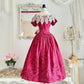 Pink Retro Elegant Red Camellia Floral A-Skirt Exquisite Lace Long Satin Ball Gown Evening Dress Party Dress Prom Dress nv4099