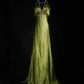 Robe de soirée longue en satin vert vintage, élégante et exquise, avec traîne au sol, avec perles, nv4121