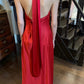 Elegant satin long formal dress with red suspender NV6603