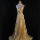 Exquisite gold bead decoration, fashionable off shoulder long satin Prom dress, evening gown nv5204