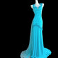Vintage-Kleid Tiffany blau rückenfrei exquisite Perlen lange Satin Ballkleid Abendkleid nv5231