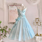 Blue Retro Cute Fashion Elegant Spaghetti Strap Long Tulle Ball Gown Evening Dress Prom Dress nv4088