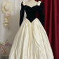 Ivory vintage rose long satin velvet ball gown nv4996