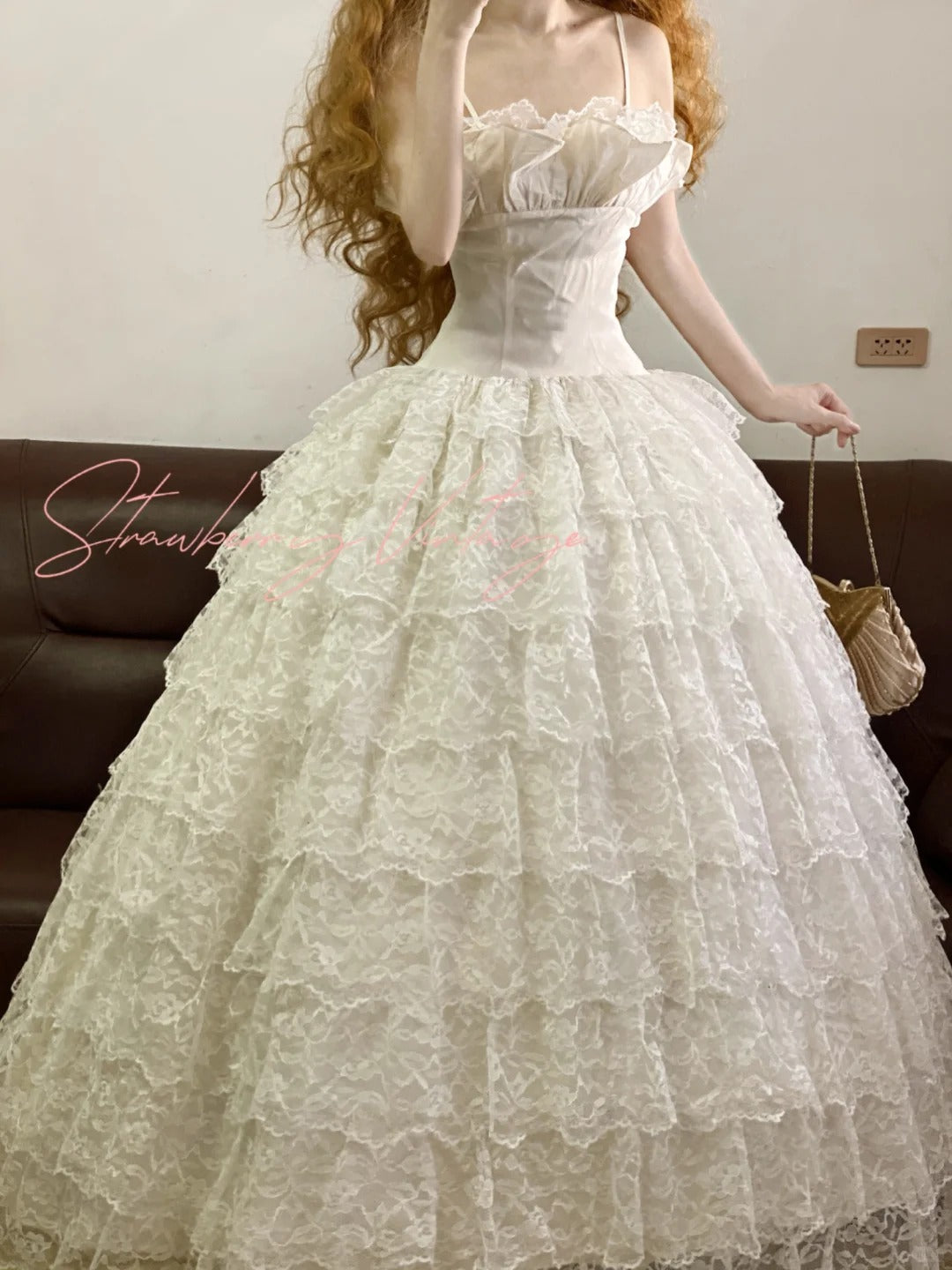 Weiße Spitze Vintage elegante lange Tüll Prinzessin Ballkleid Abendkleid Partykleid NV5010