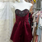 Burgundy vintage tube top short satin homecoming dress birthday party dress nv5085