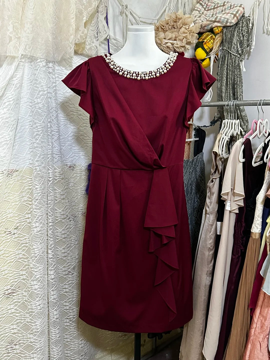 Dark red vintage short satin homecoming dress birthday party dress nv5090
