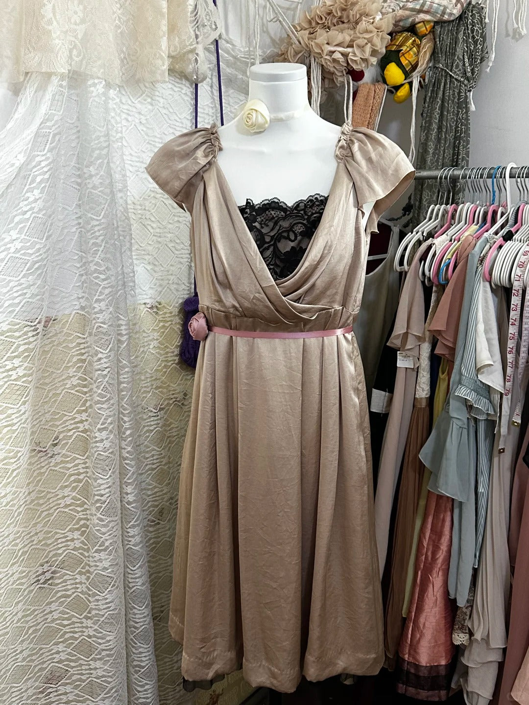 Champagne vintage short satin homecoming dress birthday party dress nv5092