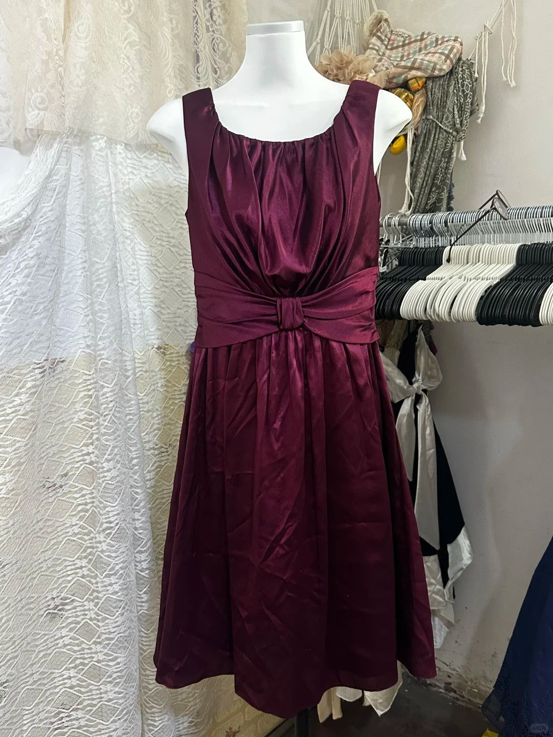 Burgundy vintage short satin homecoming dress birthday party dress nv5088