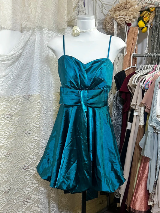Teal vintage short satin homecoming dress birthday party dress nv5086