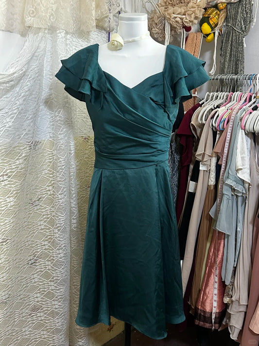 Dark green vintage short satin homecoming dress birthday party dress nv5087