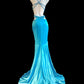 Vintage water blue exquisite beading elegant mermaid backless sexy long satin floor-length prom dress evening dress nv5235