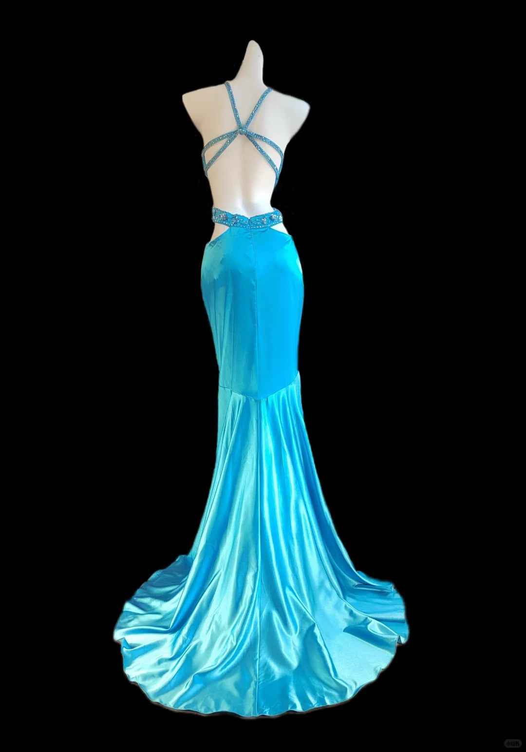 Vintage water blue exquisite beading elegant mermaid backless sexy long satin floor-length prom dress evening dress nv5235