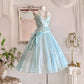 Blue Retro Cute Fashion Elegant Spaghetti Strap Long Tulle Ball Gown Evening Dress Prom Dress nv4088