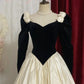 Ivory vintage rose long satin velvet ball gown nv4996